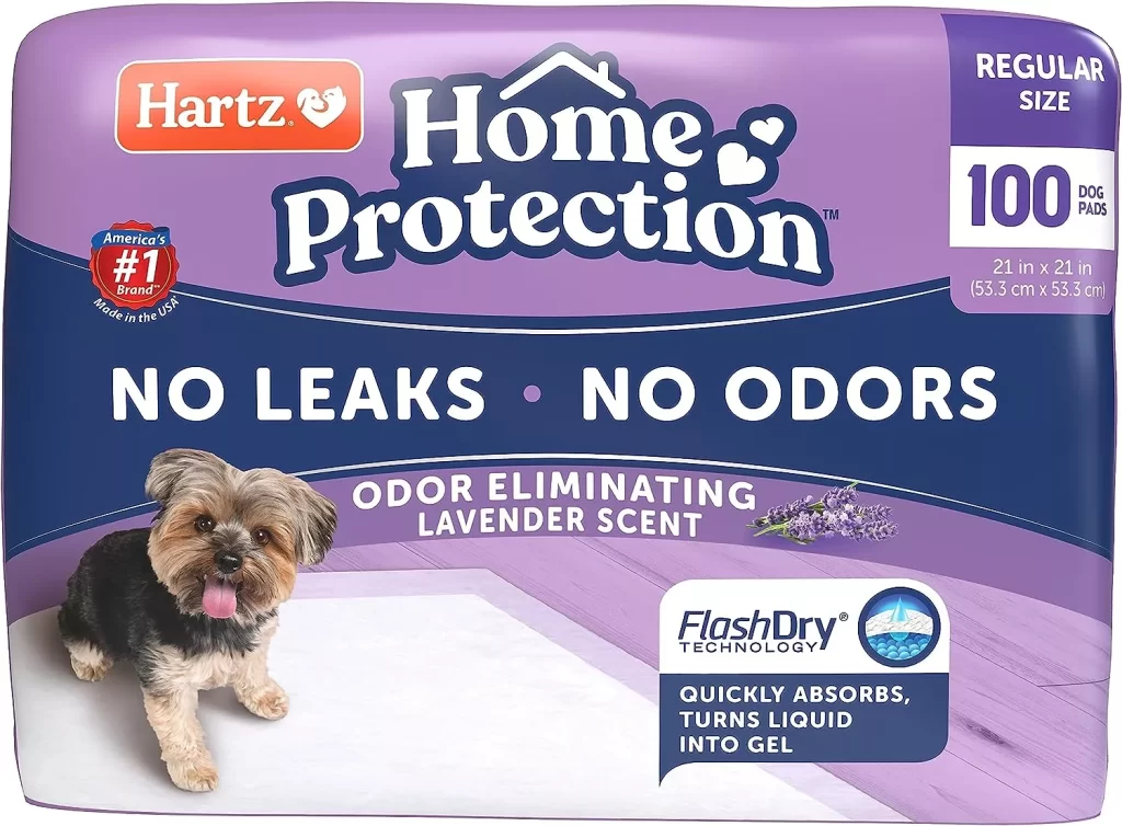 Hartz Home Protection Odor Eliminating Scented Dog Pads, Super Absorbent & Won’t Leak, Lavender Scent, Regular Size, 100 Count