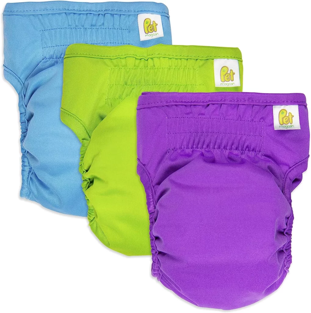 Pet Magasin Reusable Female Dog Diapers Panties, 3 Pack, Blue Green & Purple, Small