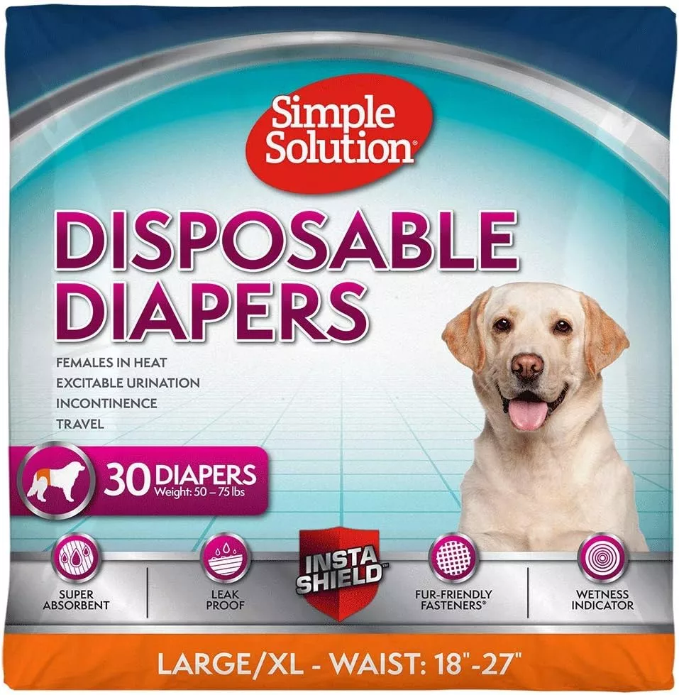 Simple Solution True Fit Disposable Dog Diapers for Female Dogs - Super Absorbent with Wetness Indicator - LXL (Waist 18-27in) - 30 Count 