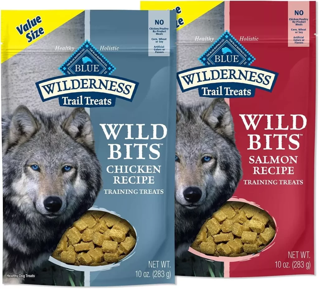 Blue Buffalo Wilderness Trail Treats Wild Bits High Protein Grain Free Soft-Moist Training Dog Treat, Salmon and Chicken 10-oz Bundle, 2 count