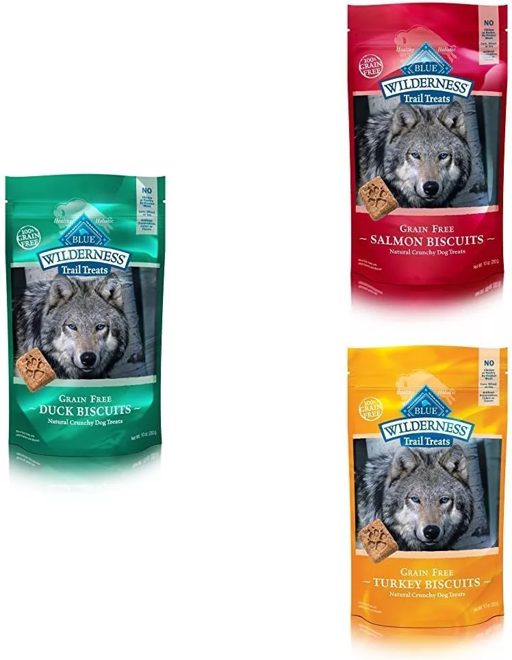 Blue Wilderness Trail Treats Variety Pack With Duck, Salmon And Turkey Dog Biscuits, 10Oz (Pack Of 3)