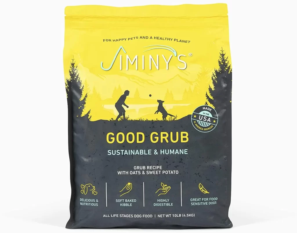 Jiminy's Dry Dog Food - Hypoallergenic Dog Food, 100% Made in The USA, Gluten-Free, Sustainable, Sensitive Stomach Dog Food, High Protein - Good Grub Insect Protein Oven-Baked Dog Food 10 lb Bag 