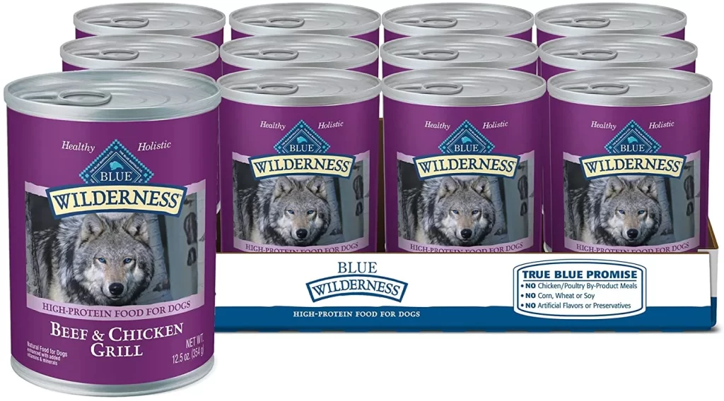 Blue Buffalo Wilderness High Protein, Natural Adult Wet Dog Food, Beef & Chicken Grill 12.5-oz cans (Pack of 12)